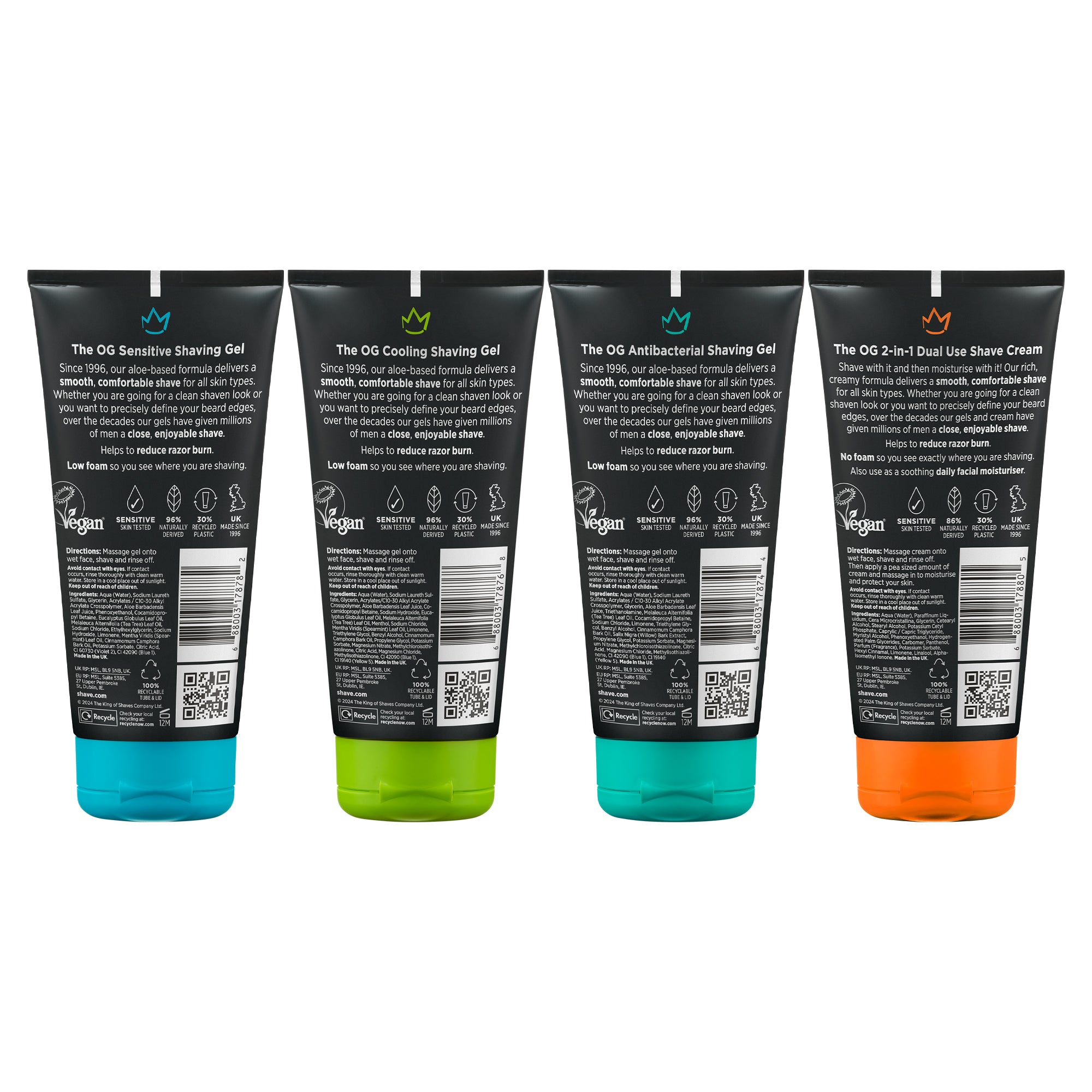 Shave Gels and 2-in-1 Shave Cream Mix Pack (175ml x 4) Rear of Packs