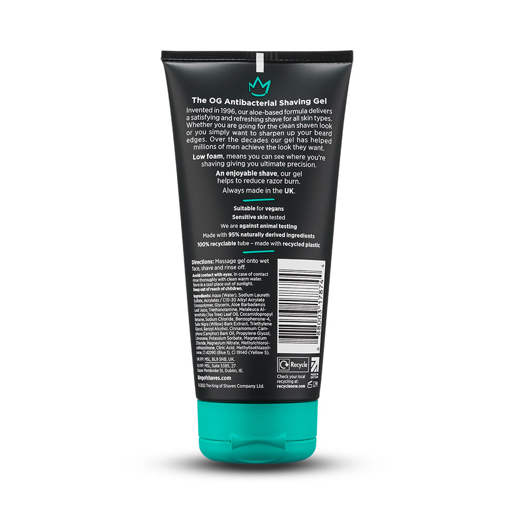 King of Shaves Antibacterial Shave Gel Rear of Tube